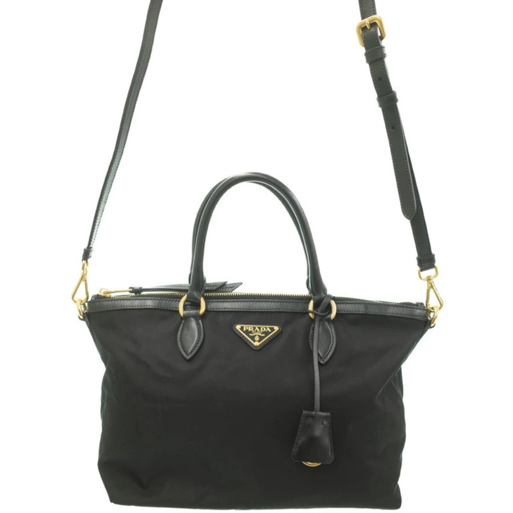 Prada Tessuto 2way satchel bag black leather